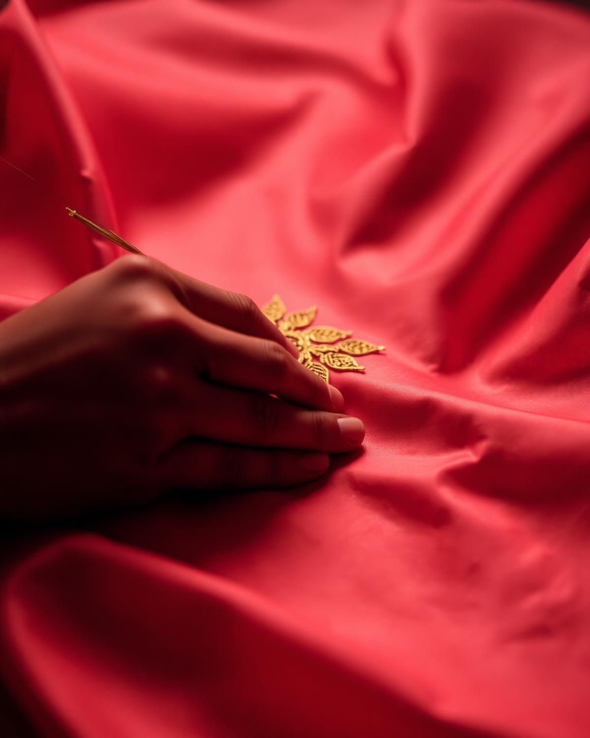 Artisan embroidering by hand